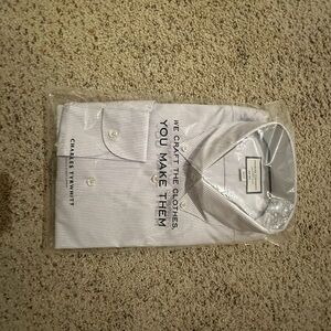 Charles Tyrwhitt Men's Light Blue and White Pinstripe Dress Shirt